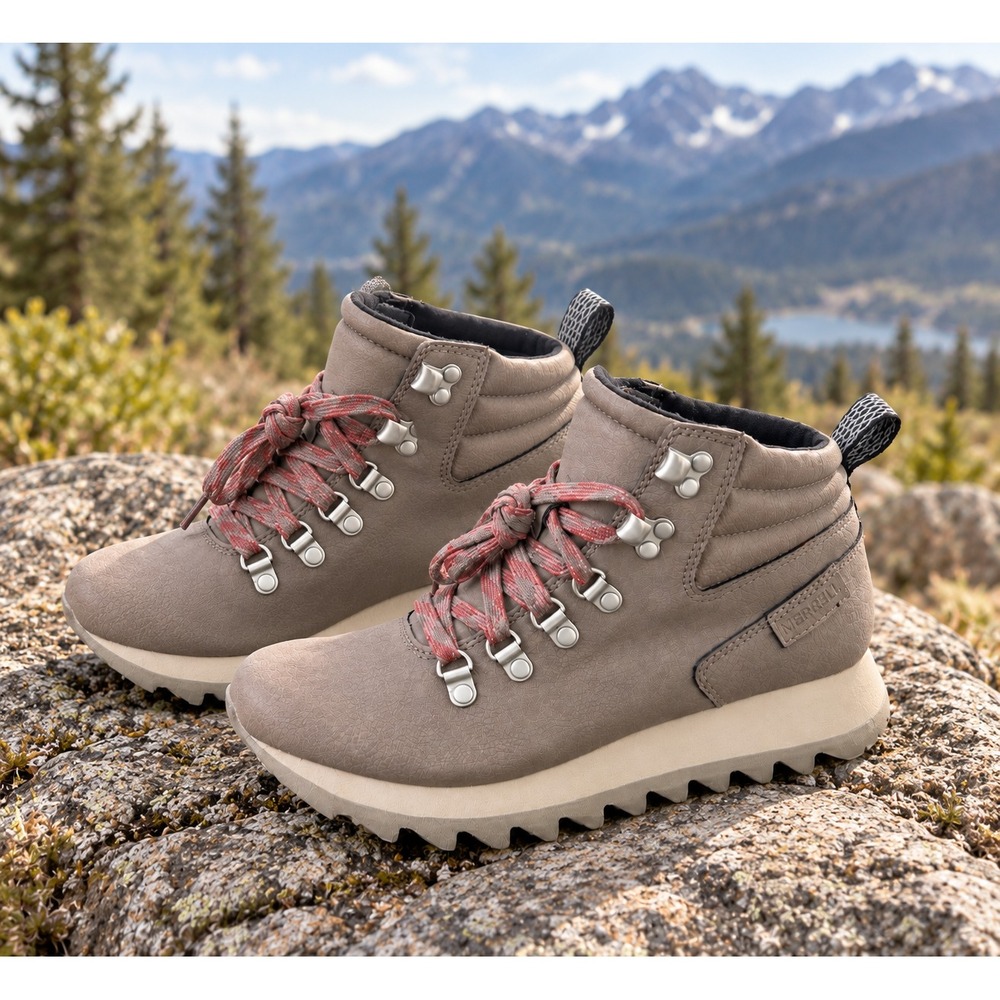 Merrell Alpine Hiker Boots Womens 7.5 Falcon Grey Vegan Leather Hiking Outdoor